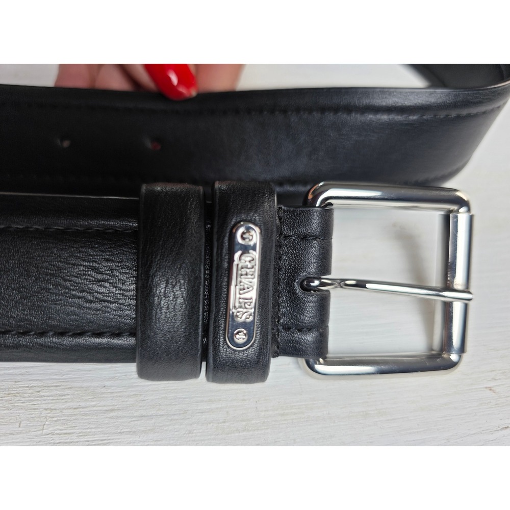 Chaps Mens Black Leather Belt Silver Buckle Classic Minimalist 402624731-001 L